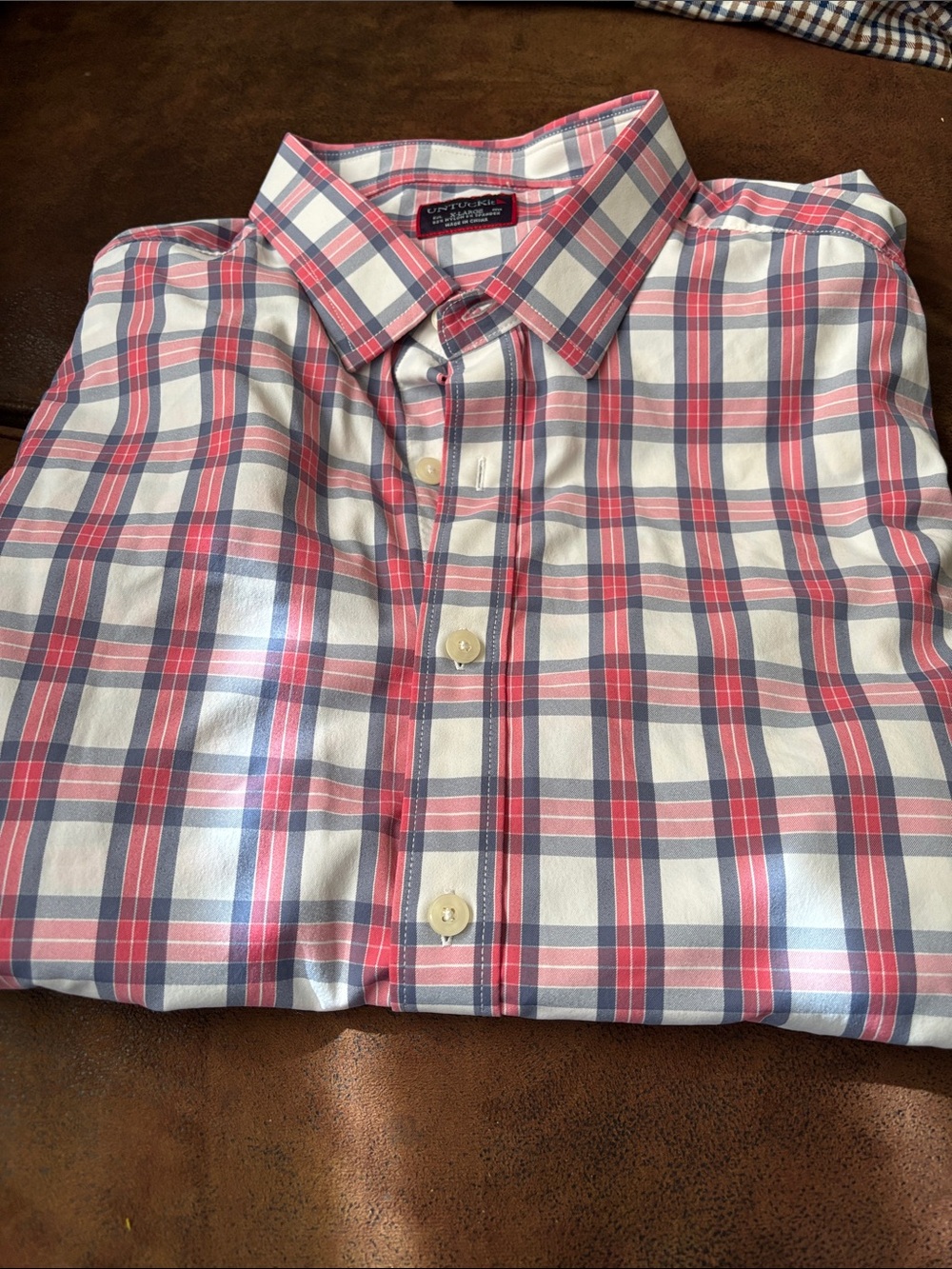 UNTUCKit Men's Blue and Pink Plaid Button-Down Shirt
